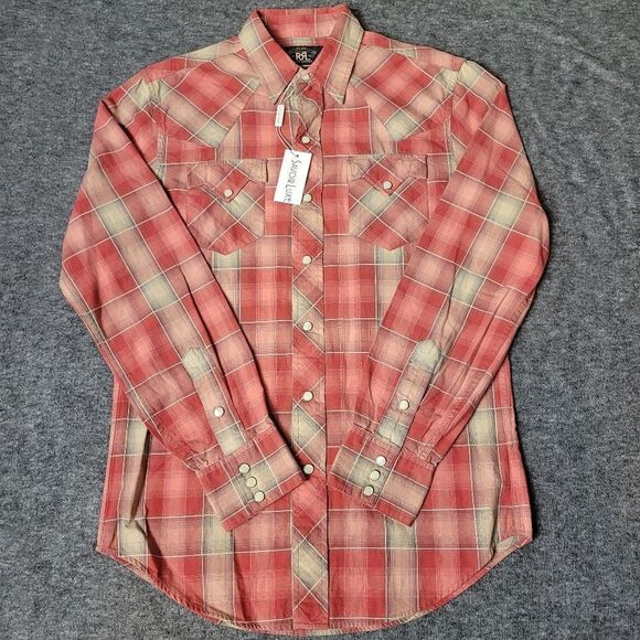 RRL Ralph Lauren Long Sleeve Button Down Collar Shirt Snaps Western New - Picture 1 of 13